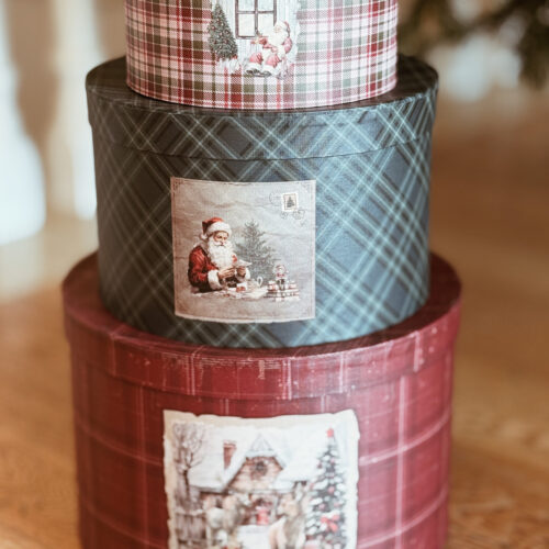 coppia di scatole tartan tonde